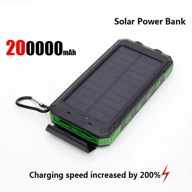 200,000mAh Solar Power Bank 120W Fast-Charge Portable Charger with USB-C & USB-A, Solar Panel & Flashlight